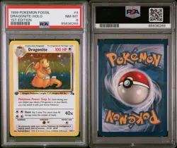 1999 Pokemon Fossil Dragonite 1st Edition Holo #4/62 PSA 8 NM-MT - Image 3