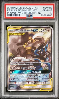 2019 POKEMON BLACK STAR PROMO #SM192 FA LUCARIO & MELMETAL GX TAG TEAM PSA 10 - Image 1