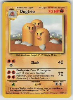 Dugtrio 19/102 Rare Base Set Unlimited Pokemon Moderately Played - Image 1