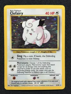 Clefairy 5/102 Base Set Holo Rare Pokemon Card WOTC 1999 MP/LP - Image 1