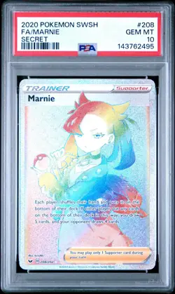 Marnie 208/202 Sword & Shield PSA 10 Gem Mint– Secret Rainbow Rare Pokemon TCG - Image 1