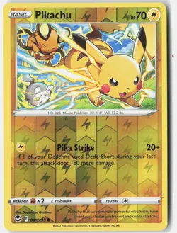 Pikachu 049/195 Common Silver Tempest Pokemon Reverse Holo Lightly Played - Image 1