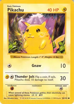 Pikachu 58/102 Common Base Set Shadowless Pokemon MP Arita - Image 1