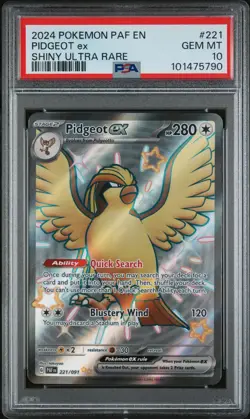 2024 POKEMON PAF EN-PALDEAN FATES SHINY ULTRA RARE #221 PIDGEOT EX PSA 10 - Image 1
