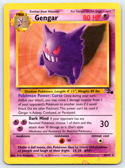 1999 Pokemon Fossil Gengar #20/62 Rare - Moderately/Heavy Played - Image 1
