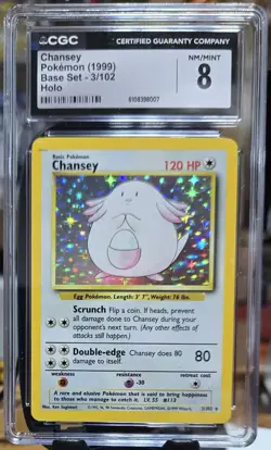 Chansey 1999 Pokemon Base Set 3/102 - Holo CGC NM/MINT 8 - Image 1