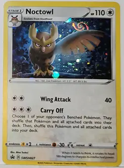 HD Swirl 🌀 Noctowl SWSH027 Cosmos Holo Heavily Bleed Error Rare Pokemon TCG ✨ - Image 1
