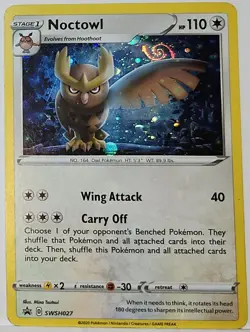 HD Swirl 🌀 Noctowl SWSH027 Cosmos Holo Heavily Bleed Error Rare Pokemon TCG ✨ - Image 3