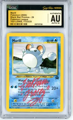 CGC Authentic Auto 10 Signed Ted Lewis Pokemon TCG Marill 29 Black Star Promo - Image 1
