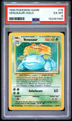 1999 Pokemon TCG Base Set Venusaur Holo Rare 15/102 English PSA 6 - Image 1