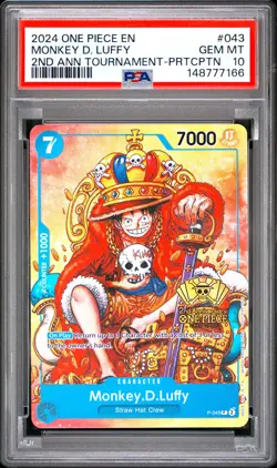 Monkey D. Luffy PSA10 2024 One Piece Promos 2nd Ann Tournament-Prtcptn #043 - Image 1