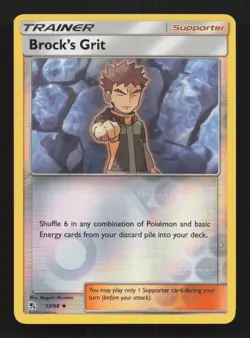 Pokemon Card Brock's Grit Hidden Fates Reverse Holo Uncommon 53/68 LP - Image 1