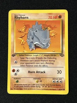 Pokemon Rhyhorn 61/64 (1st Edition) *Near Mint* Jungle ‘Never Played Card’ - Image 1