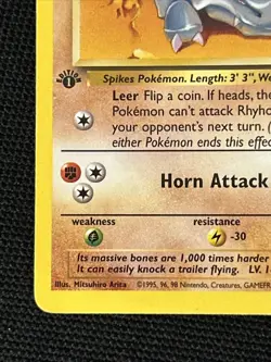 Pokemon Rhyhorn 61/64 (1st Edition) *Near Mint* Jungle ‘Never Played Card’ - Image 2