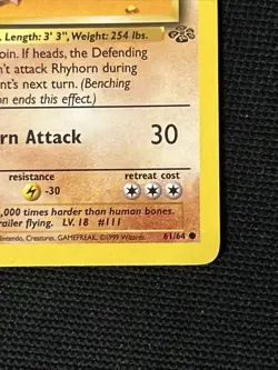 Pokemon Rhyhorn 61/64 (1st Edition) *Near Mint* Jungle ‘Never Played Card’ - Image 5