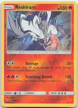 Reshiram 14/73 Reverse Holo Shining Legends Pokemon Card LP - Image 1