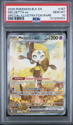 2025 Pokemon Black Bolt Meloetta ex Special Illustration Rare #167/086 PSA 10 - Image 1