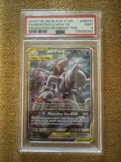 PSA 9 Mewtwo & Mew GX SM191 Tag Team Black Star Promo Sun & Moon Holo Card - Image 1