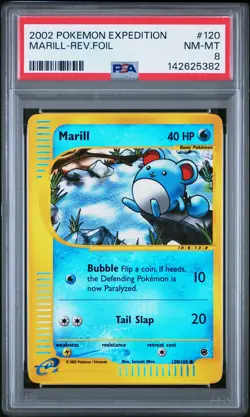 2002 POKEMON EXPEDITION #120 MARILL-REVERSE FOIL PSA 8 - Image 1