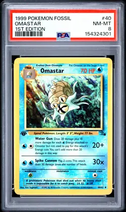1999 POKEMON FOSSIL 1ST EDITION #40 OMASTAR PSA 8 - Image 1