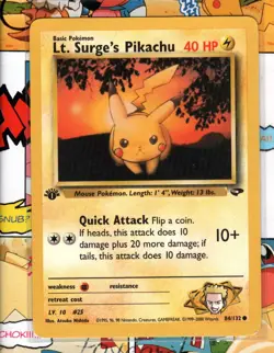 Pokemon TCG Lt. Surge's Pikachu 84/132 1st Edition Gym Challenge Non-Holo NM - Image 1