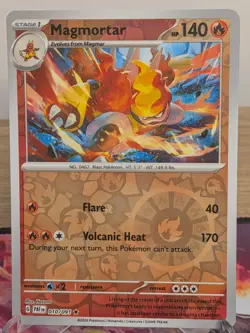 MAGMORTAR 010/091 RARE PALDEAN FATES POKEMON REVERSE HOLO NM - Image 1