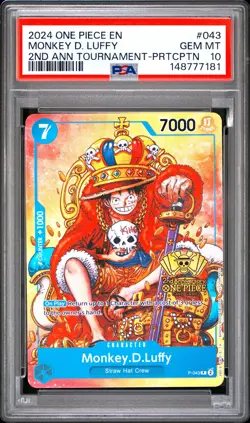 Monkey D. Luffy PSA10 2024 One Piece Promos 2nd Ann Tournament-Prtcptn #043 - Image 1