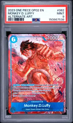 2023 ONE PIECE OP02-PARAMOUNT WAR ALTERNATE ART #062 MONKEY D. LUFFY PSA 9 - Image 1