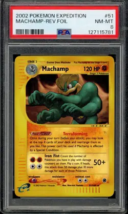2002 Pokemon Expedition Machamp Reverse Foil Holo #51 PSA 8 - Image 1