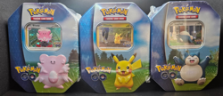3 Tin Set Pikachu, Snorlax, Blissey Pokemon GO Sealed TCG - Image 1