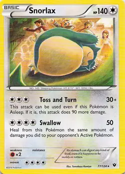 Snorlax - 77/124 (Artist Tomokazu Komiya) Rare 2016 Fates Collide Pokemon LP - Image 1