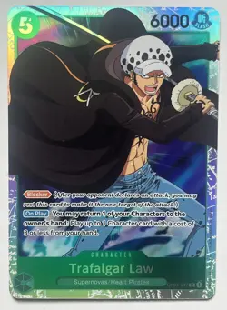 One Piece OP01 Romance Dawn Trafalgar Law OP01-047 SR Base Holo English NM - Image 1