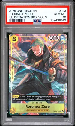 2025 ONE PIECE PROMOS ILLUSTRATION BOX VOL.3 #113 RORONOA ZORO PSA 10 - Image 1