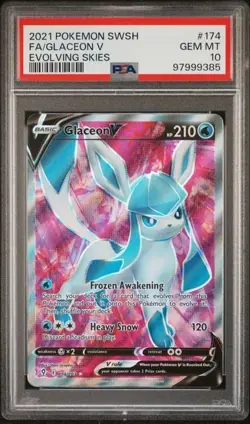 Pokemon Card PSA 10 Gem Mint Glaceon V Evolving Skies 2021 Holo 174/203 - Image 1