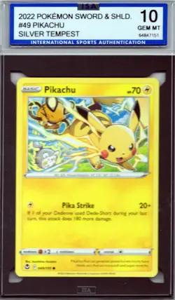 2022 POKEMON SWORD & SHLD Pikachu #49 SILVER TEMPEST ISA 10 GEM MINT - Image 1