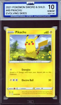 2021 Pokemon Sword & Shld Evolving Skies Pikachu #49 ISA 10 GEM MINT - Image 1