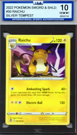 2022 Pokemon Sword & Shld. Raichu #50 Silver Tempest ISA 10 GEM MINT - Image 1