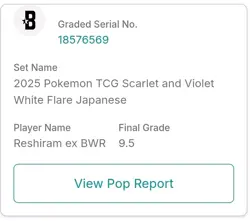 BGS 9.5 Reshiram Ex #174 BWR Pokemon Scarlet & Violet White Flare Japanese 2025 - Image 4