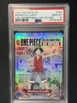 2026 One Piece EN College Basketball US Voyage #055 Monkey D Luffy PSA 10 - Image 1