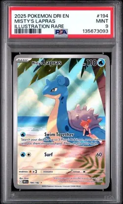 2025 POKEMON DRI EN-DESTINED RIVALS ILLUSTRATION RARE #194 MISTY'S LAPRAS PSA 9 - Image 4
