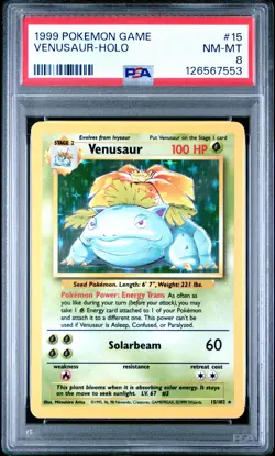 1999 POKEMON BASE SET UNLIMITED #15 VENUSAUR-HOLO PSA 8 - Image 1