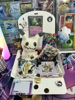 Pokemon Mimikyu Mini Gift Box With Booster Pack 7” Hanging Plush And More - Image 1