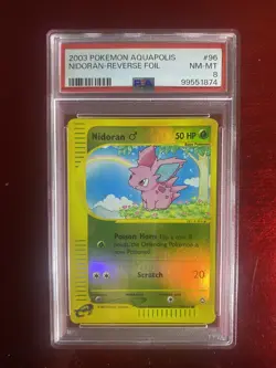 2003 POKEMON AQUAPOLIS #96 NIDORAN-REVERSE FOIL PSA 8, LOW POP, POP 20 - Image 1