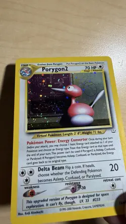 SWIRL Porygon2 2001 Neo Revelation 12/64 Double Holo Error Pokemon Card - Image 3