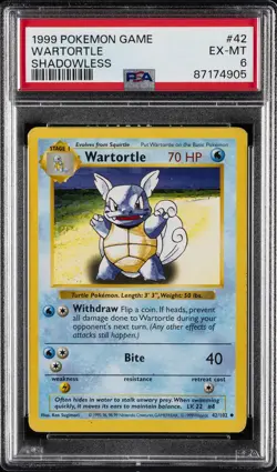 1999 POKEMON BASE SET SHADOWLESS #42 WARTORTLE PSA 6 - Image 1