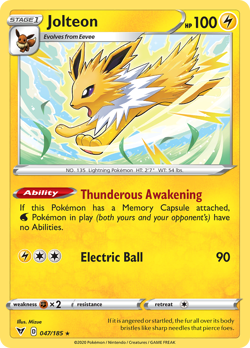 Jolteon 047/185 Rare Vivid Voltage Pokemon Reverse Holo NM/M - Image 4