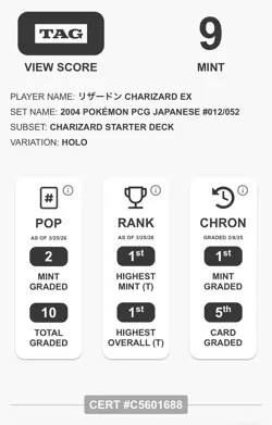 POKEMON JAPANESE HOLO CHARIZARD EX STARTER DECK 012/52 TAG 9 6 SWIRLS 🌀 - Image 3