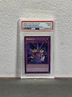 2020 Yugioh MVP1-ENS28 Magicians' Defense Secret Rare 1st PSA 9 Mint - Image 1