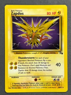 Zapdos 30/62 Base Set Series Fossil RARE Basic Pokemon Card 1999 WOTC NM - Image 1