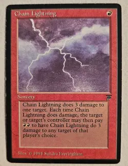 Magic The Gathering MTG Card Chain Lightning Red Legends LP VTG 1994 - Image 1
